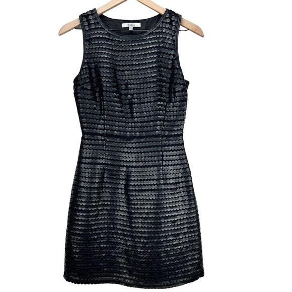 BB Dakota Size 0 Branson Black Dress Faux Leather Paillette Cocktail Sheath - Picture 2 of 12